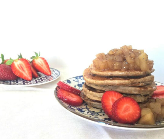 apple pancakes with strawberries