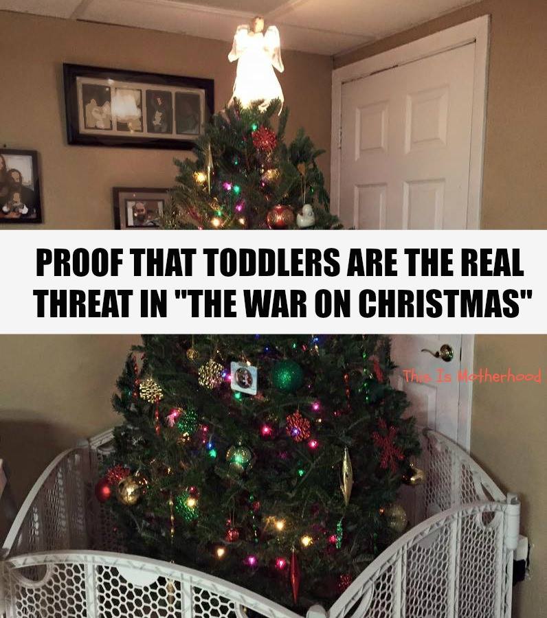 toddler and Christmas tree meme