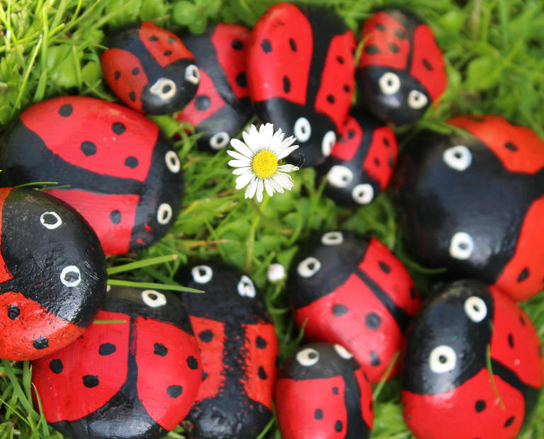 painted rocks as ladybugs