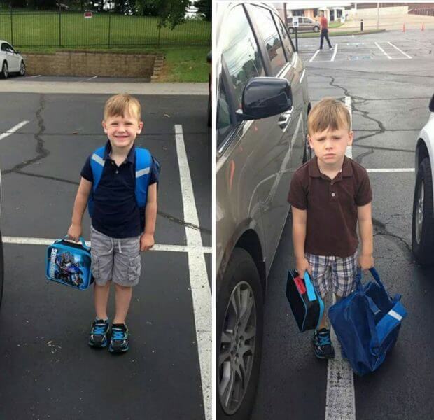 first and second day at school meme