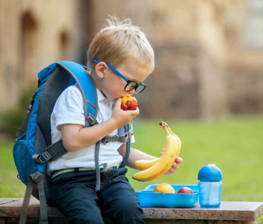 kid eating fruits at school