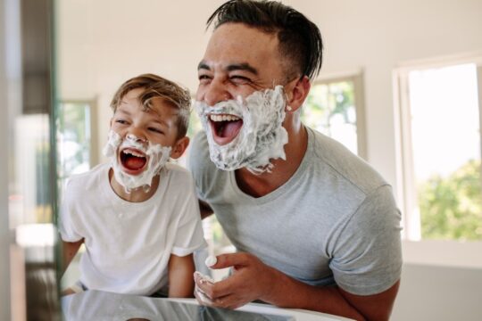 father and son shaving
