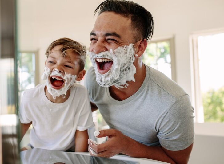 father and son shaving