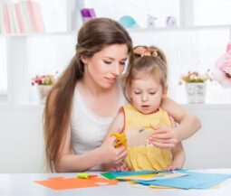 mother and daughter doing crafts