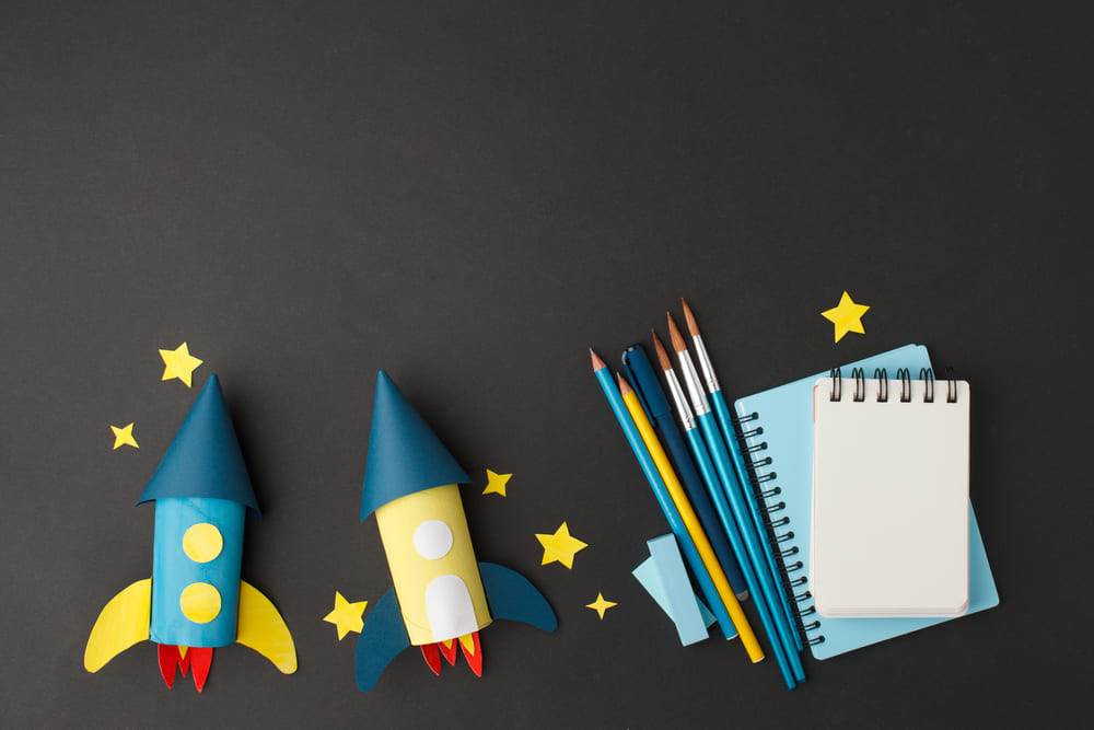 Creative,Education,Background.,Back,To,School,Concept.,Rocket,Cut,From