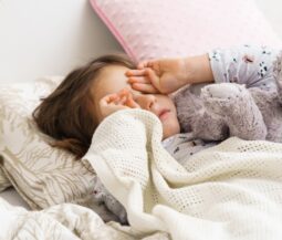 little girl waking up crying