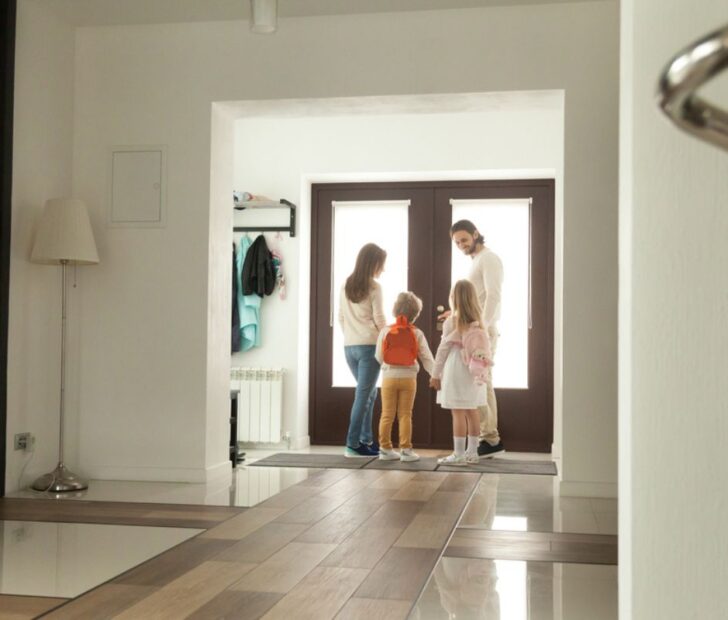 family with two kids ready to go